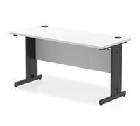 Impulse 1400x600mm Straight Desk White Top Black Cable Managed Leg