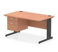Impulse 1400x800 Desk Beech/Black Cable Managed Leg 2 Dr Fixed Ped
