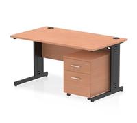 Impulse 1400x800 Desk Beech/Black Cable Managed Leg 2 Dr Mobile Ped