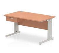 Impulse 1400x800 Desk Beech/Silver Cable Managed Leg 1 Dr Fixed Ped