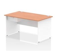 Impulse 1400x800 Desk Beech/White Panel End 1x1 Drawer Fixed Ped
