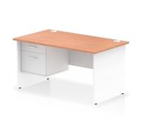 Impulse 1400x800 Desk Beech/White Panel End Leg 1x2 Drawer Fixed Ped