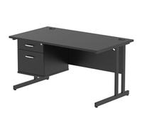 Impulse 1400x800 Desk Black/Black Cantilever Leg 1x2 Drawer Fixed Ped