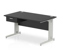 Impulse 1400x800 Desk Black/Silver Cable Managed Leg 1 Dr Fixed Ped