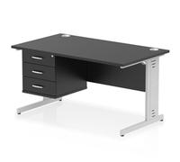 Impulse 1400x800 Desk Black/Silver Cable Managed Leg 3 Dr Fixed Ped