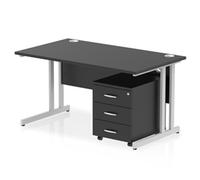 Impulse 1400x800 Desk Black/Silver Cantilever Leg 3 Drawer Mobile Ped
