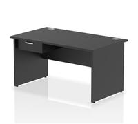 Impulse 1400x800 Desk Black Top Panel End 1x1 Drawer Fixed Ped