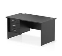 Impulse 1400x800 Desk Black Top Panel End 1x3 Drawer Fixed Ped