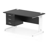 Impulse 1400x800 Desk Black/White Cable Managed Leg 3 Dr Fixed Ped