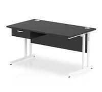 Impulse 1400x800 Desk Black/White Cantilever Leg 1x1 Drawer Fixed Ped