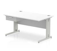 Impulse 1400x800 Desk Cable Managed Leg White/Silver 1 Dr Fixed Ped