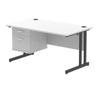 Impulse 1400 x 800mm Straight Office Desk White Top Black Cantilever Leg Workstation 1 x 2 Drawer Fixed Pedestal