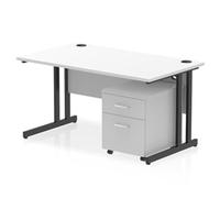 Impulse 1400 x 800mm Straight Office Desk White Top Black Cantilever Leg Workstation 2 Drawer Mobile Pedestal