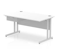 Impulse 1400x800 Desk Cantilever Leg White/Silver 1x1 Drawer Fixed Ped