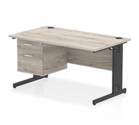 Impulse 1400x800 Desk Grey Oak/Black Cable Managed Leg 2 Dr Fixed Ped