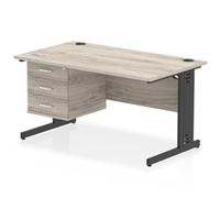 Impulse 1400 x 800mm Straight Office Desk Grey Oak Top Black Cable Managed Leg W