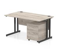 Impulse 1400 x 800mm Straight Office Desk Grey Oak Top Black Cantilever Leg Workstation 2 Drawer Mobile Pedestal