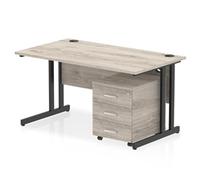 Impulse 1400 x 800mm Straight Office Desk Grey Oak Top Black Cantilever Leg Workstation 3 Drawer Mobile Pedestal