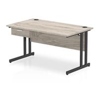 Impulse 1400x800 Desk Grey Oak/Black Cantilever Leg 1 Drawer Fixed Ped