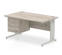 Impulse 1400 Desk Grey Oak Cable Fixed 2Ped