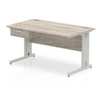 Impulse 1400x800 Desk Grey Oak/Silver Cable Managed Leg 1 Dr Fixed Ped