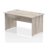 Impulse 1400x800 Desk Grey Oak Top Panel End 1x1 Drawer Fixed Ped