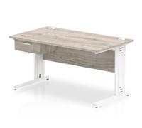 Impulse 1400x800 Desk Grey Oak/White Cable Managed Leg 1 Dr Fixed Ped