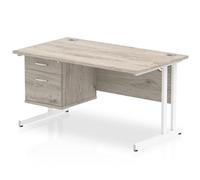 Impulse 1400x800 Desk Grey Oak White Cantilever + Fixed Pedestal