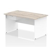 Impulse 1400x800 Desk Grey Oak/White Panel End 1x1 Drawer Fixed Ped