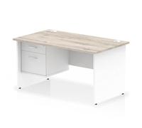 Impulse Bench 1400 X 800mm Straight Office Desk Grey Oak Top White Panel End Leg