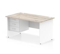 Impulse 1400x800 Desk Grey Oak/White Panel End 1x3 Drawer Fixed Ped