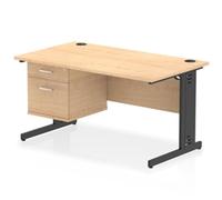 Impulse 1400x800 Desk Maple/Black Cable Managed Leg 2 Dr Fixed Ped