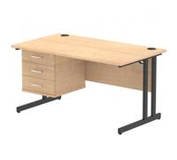 Impulse 1400 x 800mm Straight Office Desk Maple Top Black Cantilever Leg Workstation 1 x 3 Drawer Fixed Pedestal