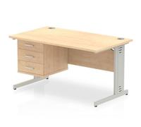 Impulse 1400x800 Desk Maple Silver Cable Managed Leg + Fixed Pedestal