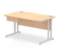 Impulse 1400x800 Desk Maple/Silver Cantilever Leg 1x1 Drawer Fixed Ped