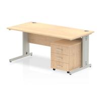 Impulse 1400x800 Desk Maple Top Silver Cable Managed Leg + Mobile Ped
