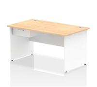 Impulse 1400x800 Desk Maple/White Panel End 1x1 Drawer Fixed Ped