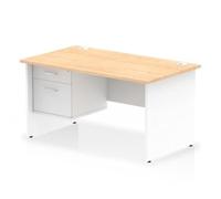 Impulse 1400x800 Desk Maple/White Panel End Leg 1x2 Drawer Fixed Ped