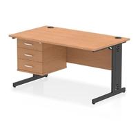 Impulse 1400x800 Desk Oak/Black Cable Managed Leg 1x3 Drawer Fixed Ped