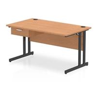 Impulse 1400x800 Desk Oak/Black Cantilever Leg 1x1 Drawer Fixed Ped