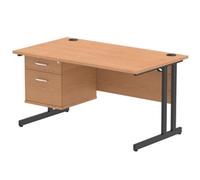 Impulse 1400 x 800mm Straight Office Desk Oak Top Black Cantilever Leg Workstation 1 x 2 Drawer Fixed Pedestal