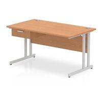 Impulse 1400x800 Desk Oak/Silver Cantilever Leg 1x1 Drawer Fixed Ped