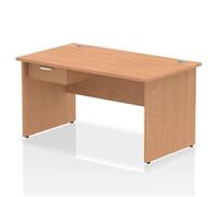 Impulse 1400x800 Desk Oak Top Panel End 1x1 Drawer Fixed Ped