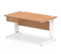 Impulse 1400x800 Desk Oak/White Cable Managed Leg 1x1 Drawer Fixed Ped
