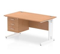 Impulse 1400x800 Desk Oak White Leg with 1x3 Drawer Fixed Pedestal