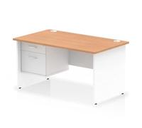 Impulse Bench 1400 X 800mm Straight Office Desk Oak Top White Panel End Leg with