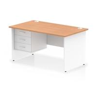 Impulse Bench 1400 X 800mm Straight Office Desk Oak Top White Panel End Leg with