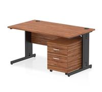 Impulse 1400x800 Desk Walnut/Black Cable Managed 2 Drawer Mobile Ped