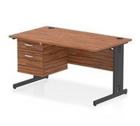 Impulse 1400x800 Desk Walnut/Black Cable Managed Leg 2 Dr Fixed Ped