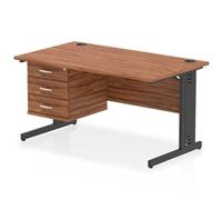 Impulse 1400x800 Desk Walnut/Black Cable Managed Leg 3 Dr Fixed Ped